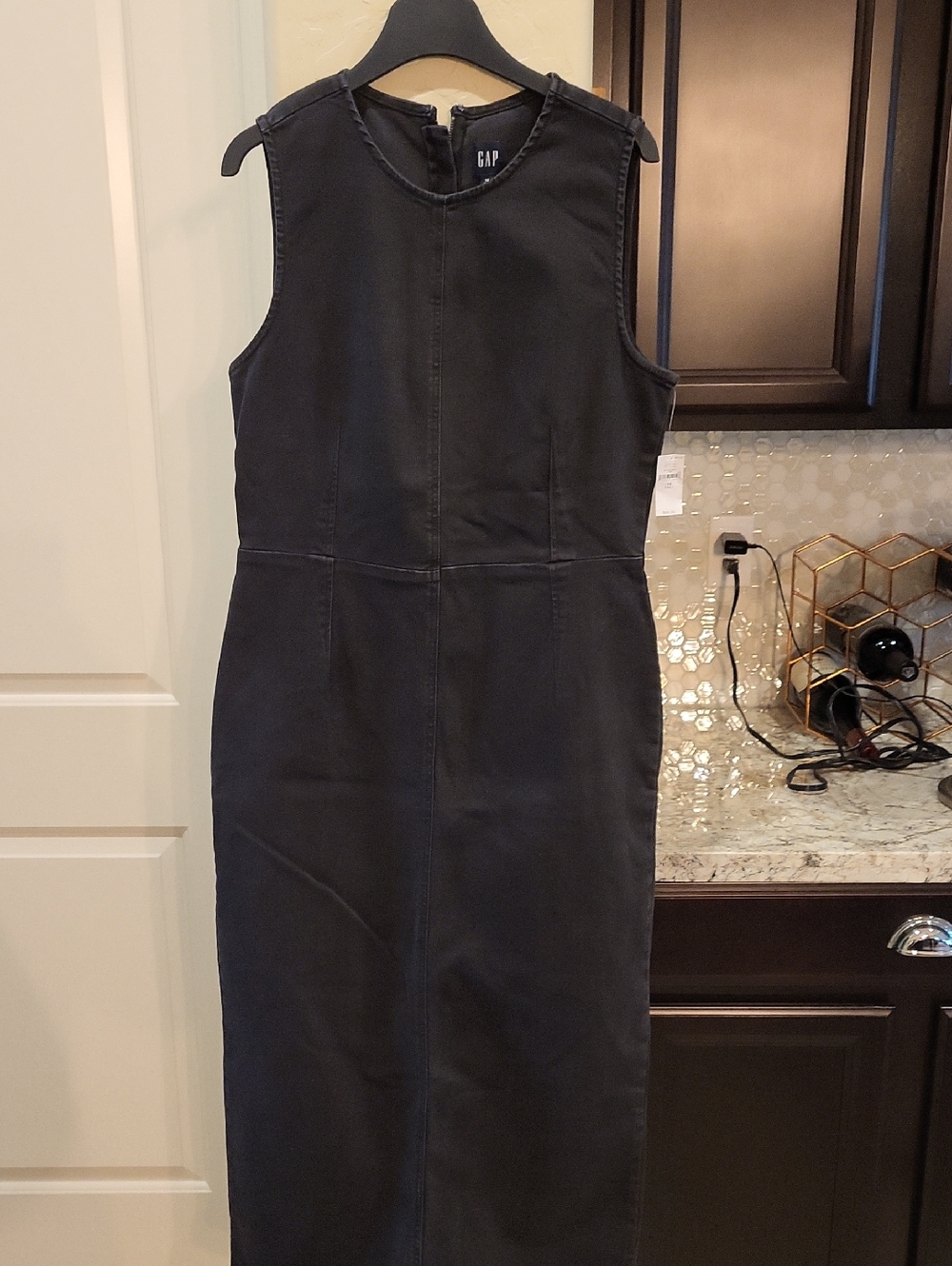 NWT Gap Black Denim Sleeveless Maxi Dress Size 14 Tall